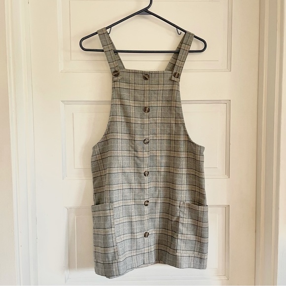 Overall grey gray plaid dress button down with pockets - Picture 1 of 11